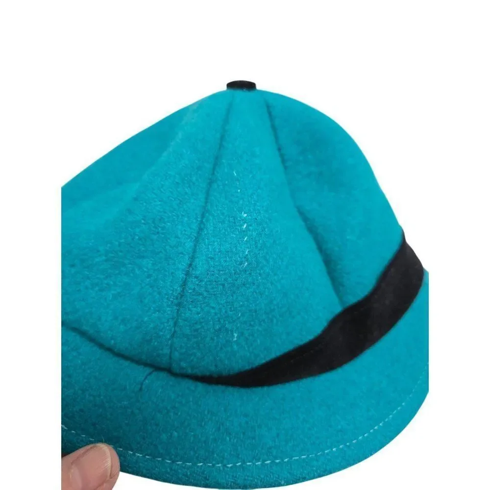 Vintage Rothschild Turquoise Wool Cloche Hat With Quirky Black Band